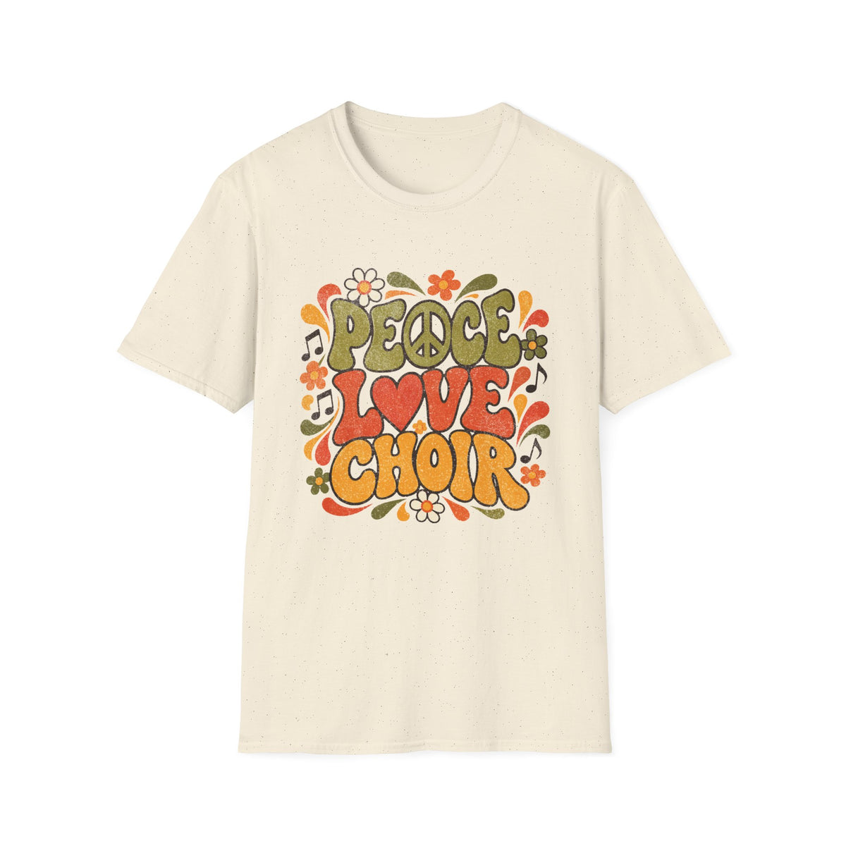 Peace Love Choir T-Shirt | Retro 70s Floral Music Design