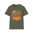 Peace Love Choir T-Shirt | Retro 70s Floral Music Design