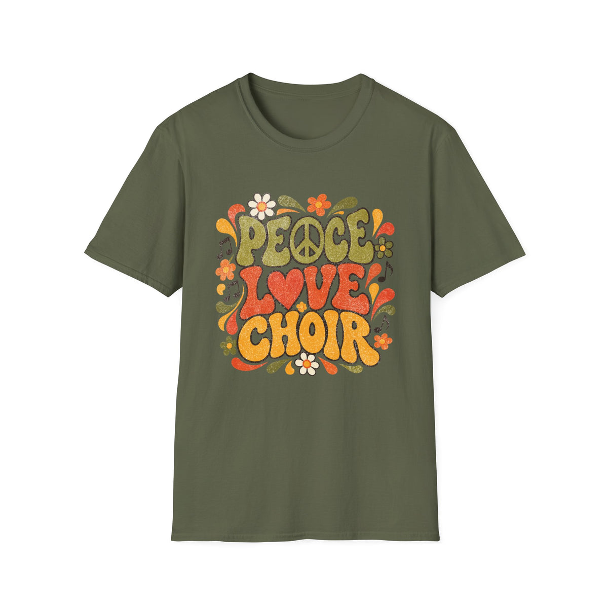 Peace Love Choir T-Shirt | Retro 70s Floral Music Design