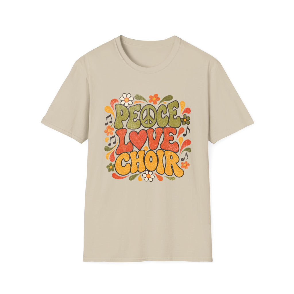 Peace Love Choir T-Shirt | Retro 70s Floral Music Design